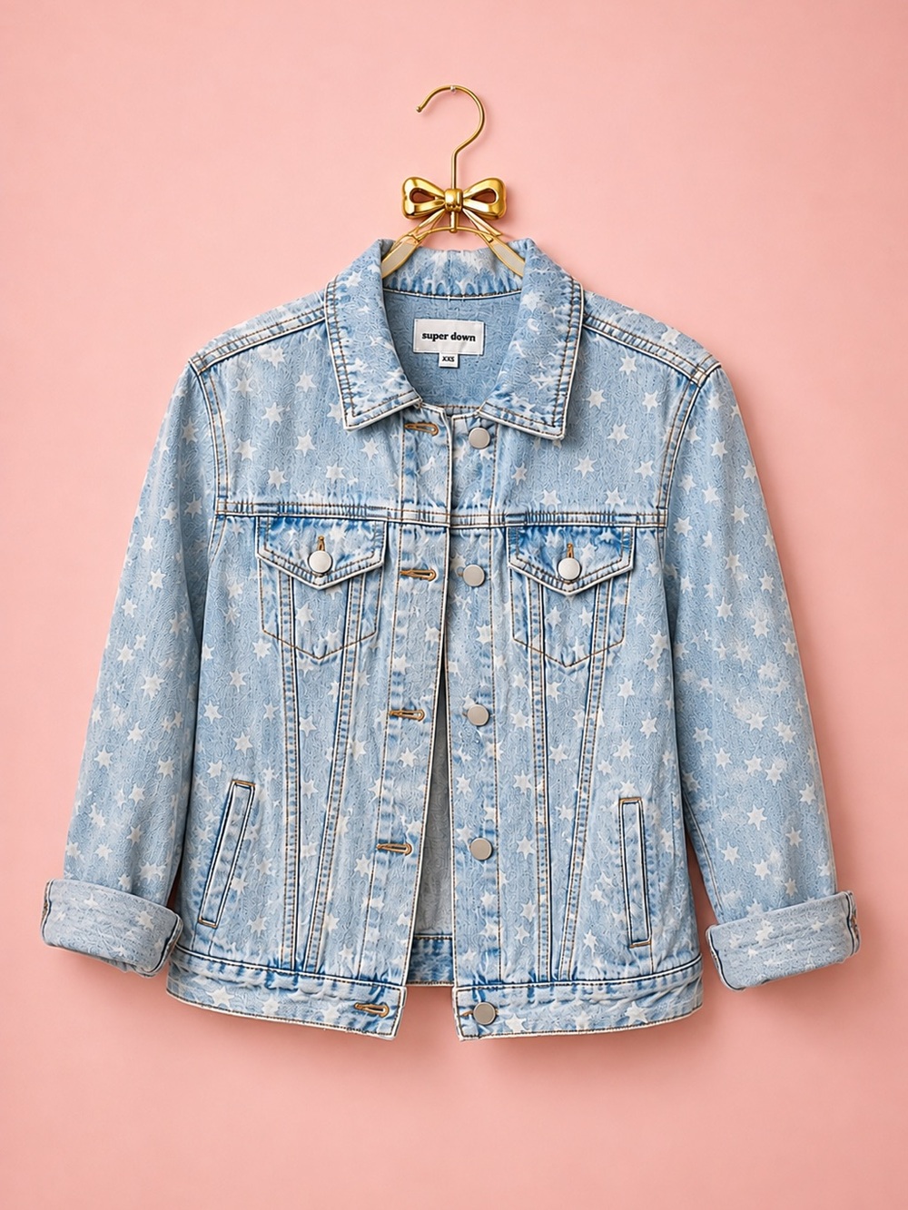 superdown Light Blue Star-Print Denim Jacket for Kids